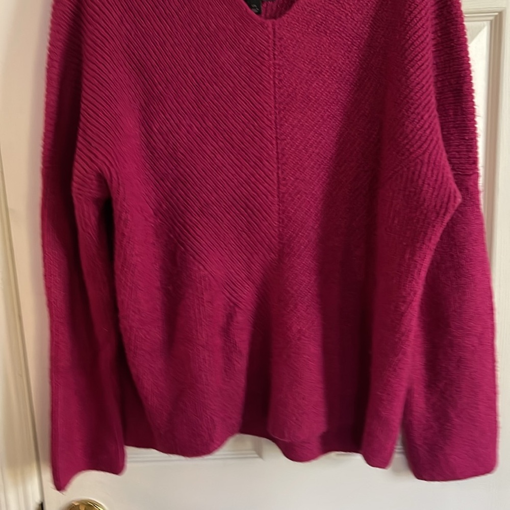 Ann Taylor Raspberry V-Neck Sweater - Picture 3 of 8